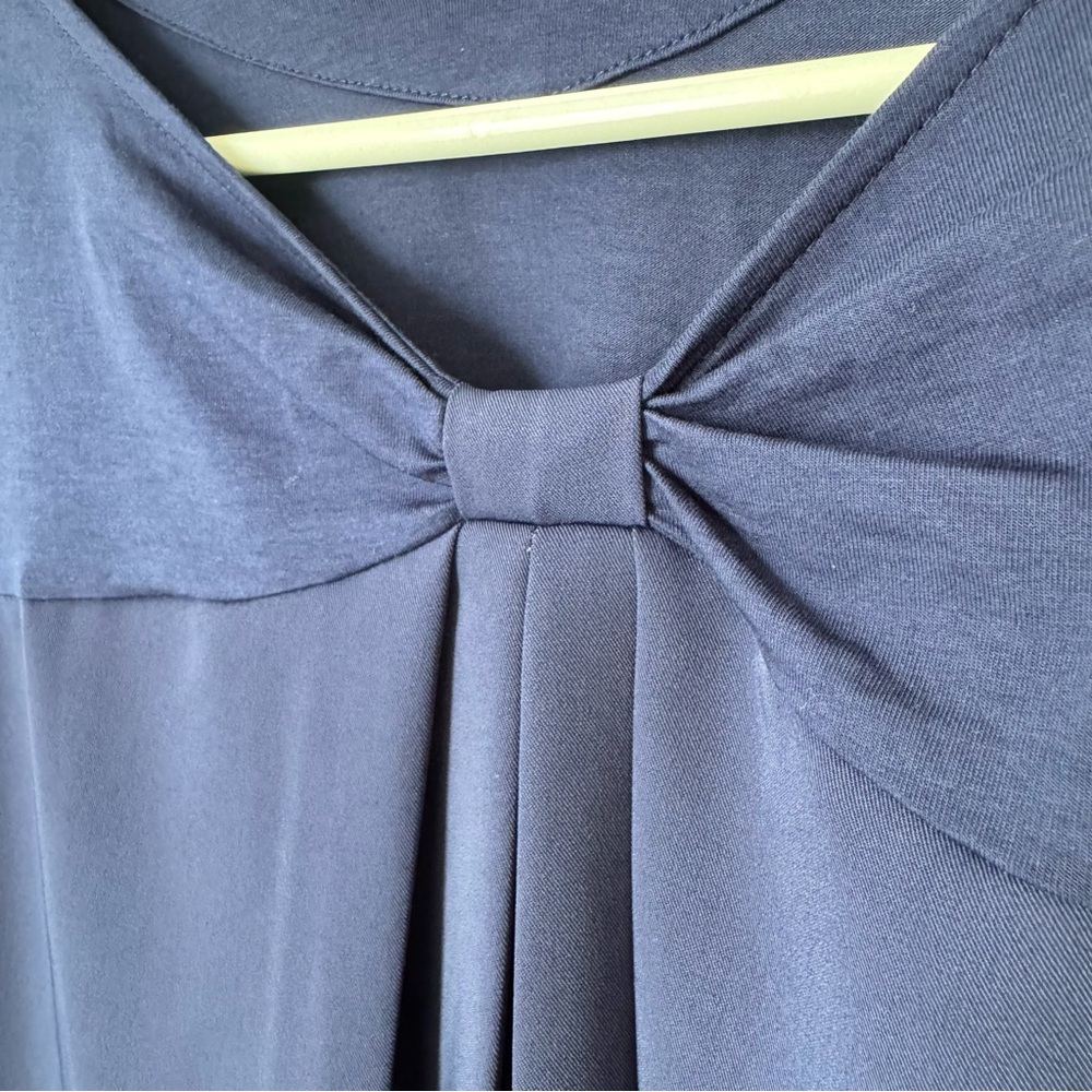 Anela Lux Navy Blue and Black Blouse Size 9 Bow Ruffle Business Casual Fall - Picture 3 of 13